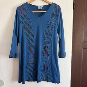 PARSLEY & SAGE | Blue Cotton Jersey Tunic Dress Artwear Art to wear | Large